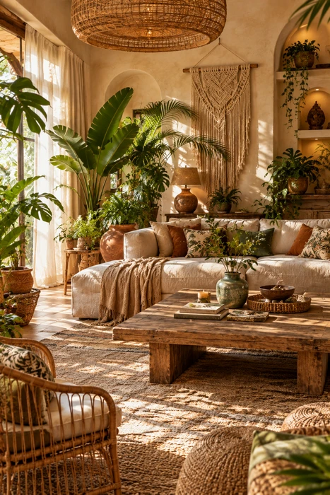 Boho Style Living Room Ideas for a Cozy Space Full of Character 8 Comfortable boho living room with layered rugs, soft furniture, and cozy decorative details