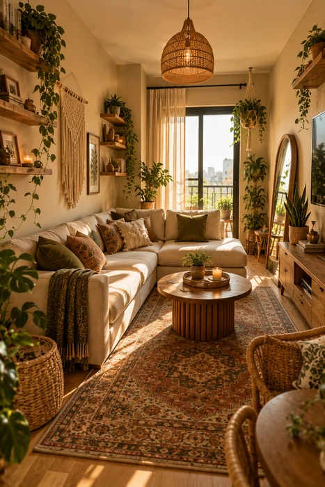 Boho Style Living Room Ideas for a Cozy Space Full of Character 18 Earthy boho living room design with warm colors, natural textures, and cozy furniture