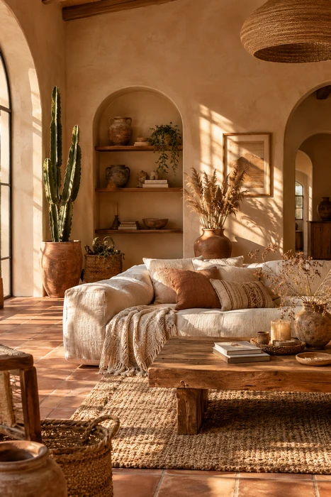 Boho Style Living Room Ideas for a Cozy Space Full of Character 16 Modern bohemian living room design with contemporary furniture and natural decor