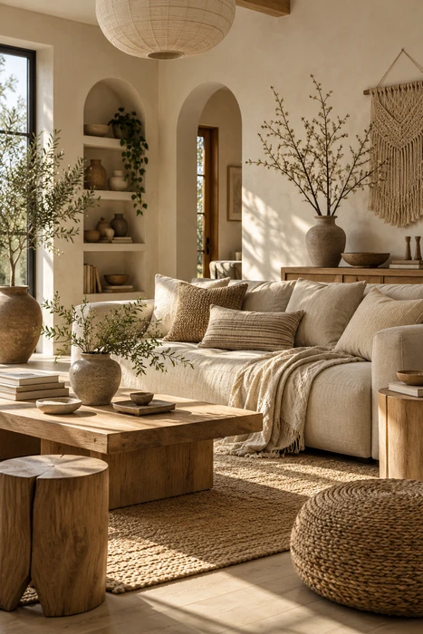 Boho Style Living Room Ideas for a Cozy Space Full of Character 17 Modern boho living room style with plants, neutral furniture, and cozy natural decor