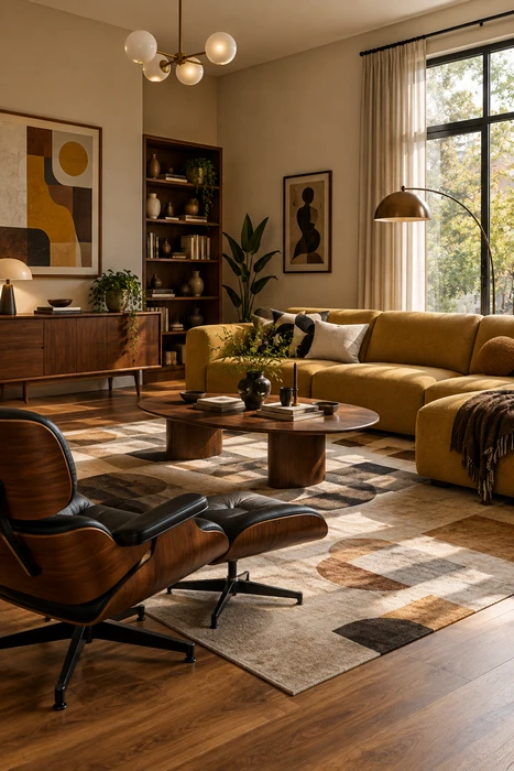 L Shape Sofa Living Room Ideas: Modern, Luxury & Small-Space Layouts 17 Mustard gold L shape sofa design in a mid-century modern living room