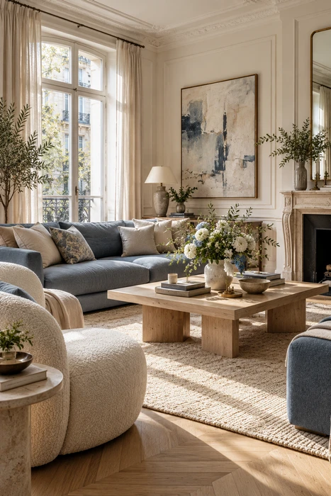 Boho Style Living Room Ideas for a Cozy Space Full of Character 3 Organic modern boho living room with wooden elements, woven textures, and natural materials