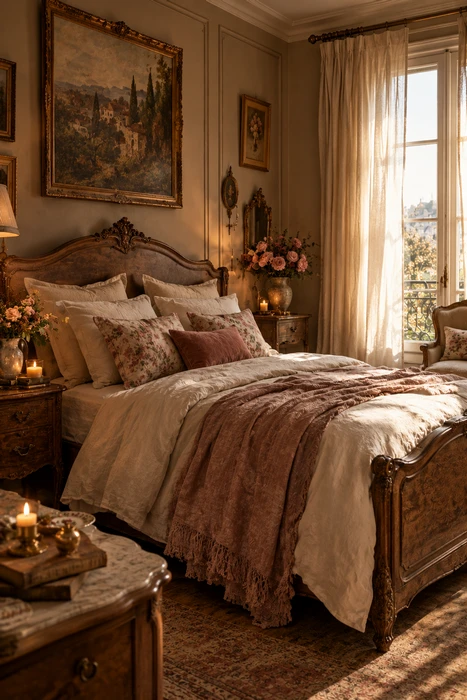 25 Romantic Bedroom Ideas to Create a Cozy Escape 3 Soft luxury romantic bedroom design with elegant details and warm styling