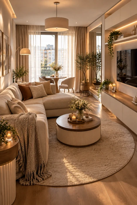 L Shape Sofa Living Room Ideas: Modern, Luxury & Small-Space Layouts 6 Small apartment living room with L shape sofa and combined dining space