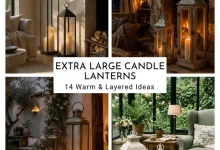 Extra large floor candle lantern ideas styled in warm indoor and outdoor spaces