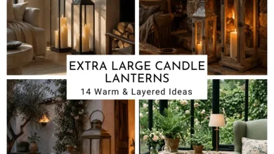 Extra large floor candle lantern ideas styled in warm indoor and outdoor spaces